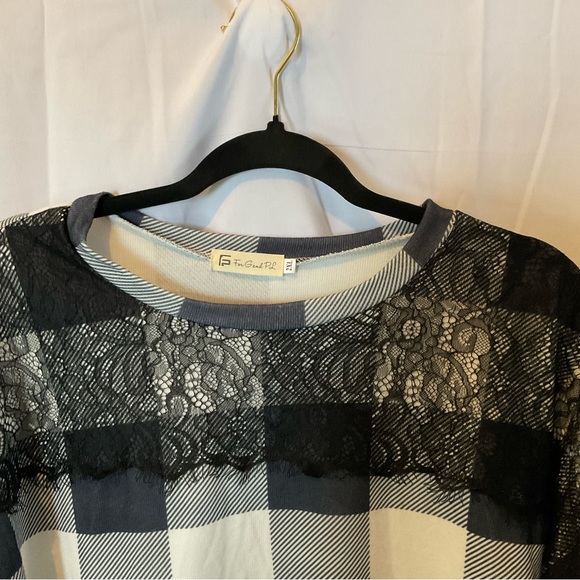 Women’s Long Sleeve White Buffalo Plaid Shirt w/Black Lace Detail Plus Size 2XL - Picture 14 of 16